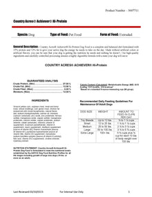 Country Acres Achiever Hi-Protein Dog Food 472R - 50lb