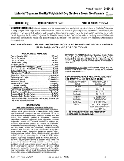 Exclusive Signature Healthy Weight Adult Dog Chicken & Brown Rice - 4719