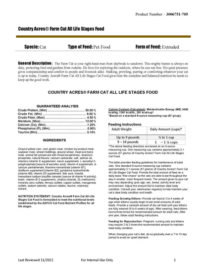 Country Acres Farm Cat All Life Stages 472Q - 40lb