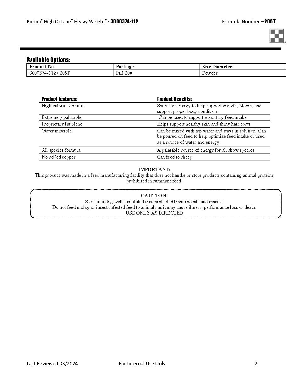 Purina High Octane Heavy Weight 206T - 20lb
