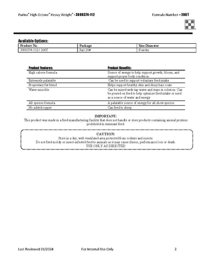 Purina High Octane Heavy Weight 206T - 20lb