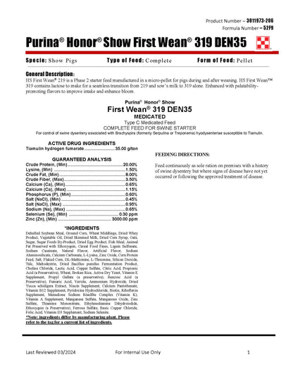 Purina Honor Show First Wean 319 DEN35 52F9 - 50lb