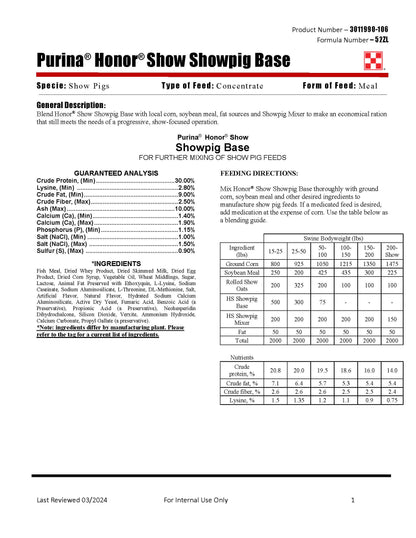 Purina Honor Show Pig Base 52ZL - 50lb