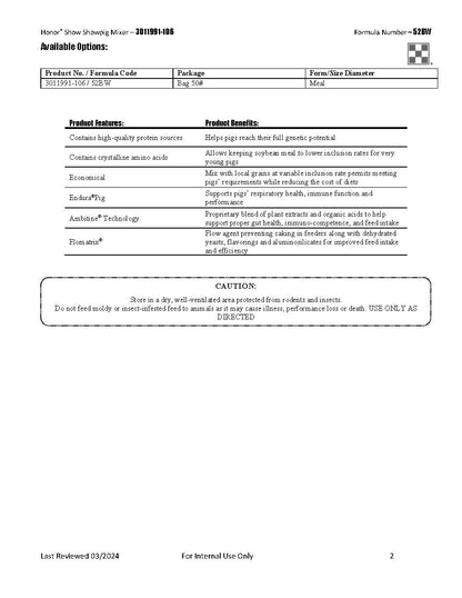Purina Honor Show Pig Mixer 52BW - 50lb
