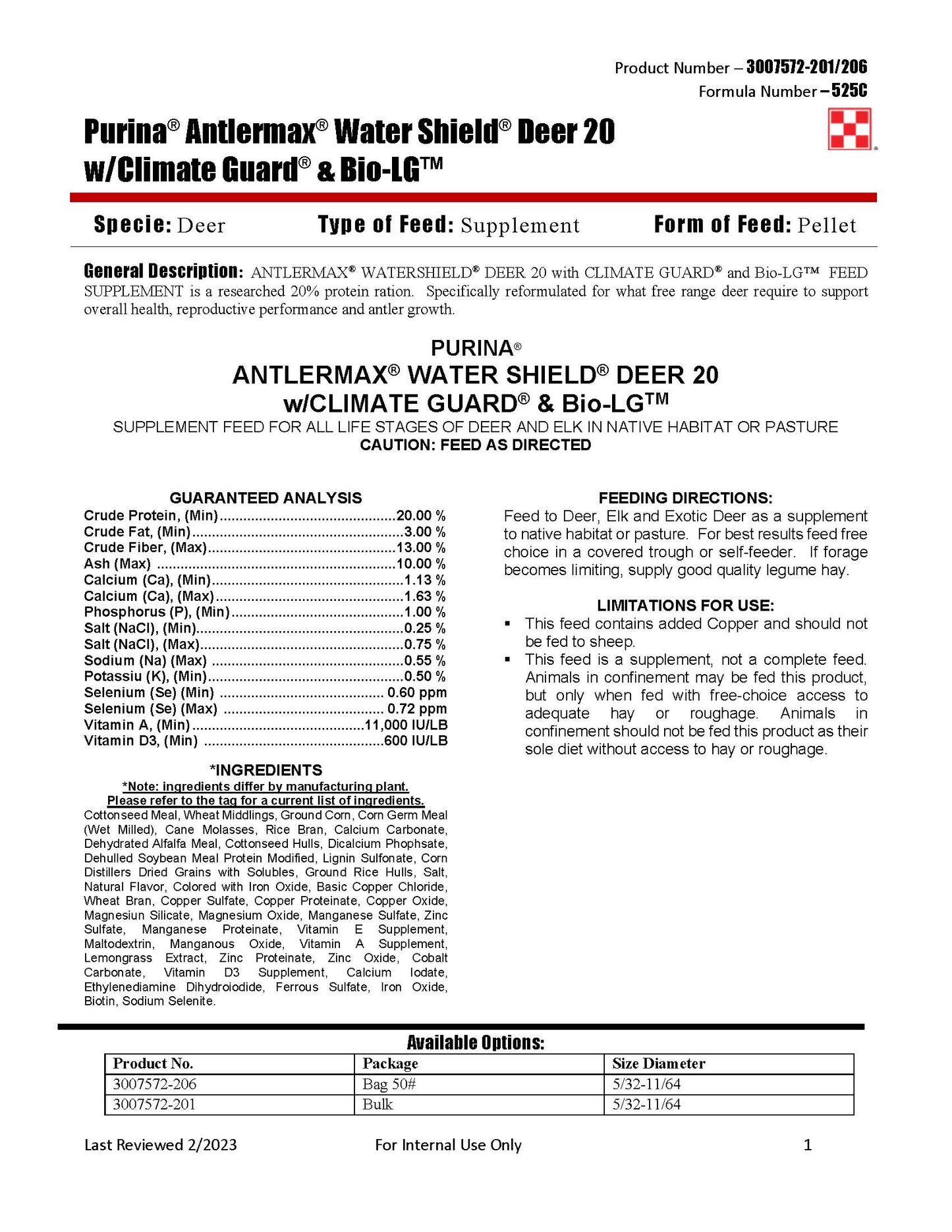 Purina AntlerMax WaterShield Deer 20 525C - 50lb