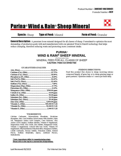 Purina Wind & Rain Sheep Mineral 557F - 50lb