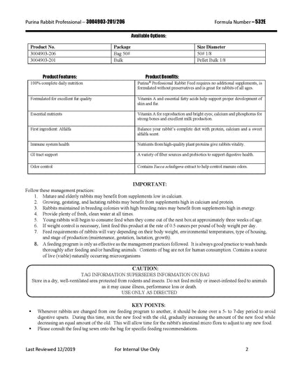Purina Professional Rabbit Feed 532E - 50lb